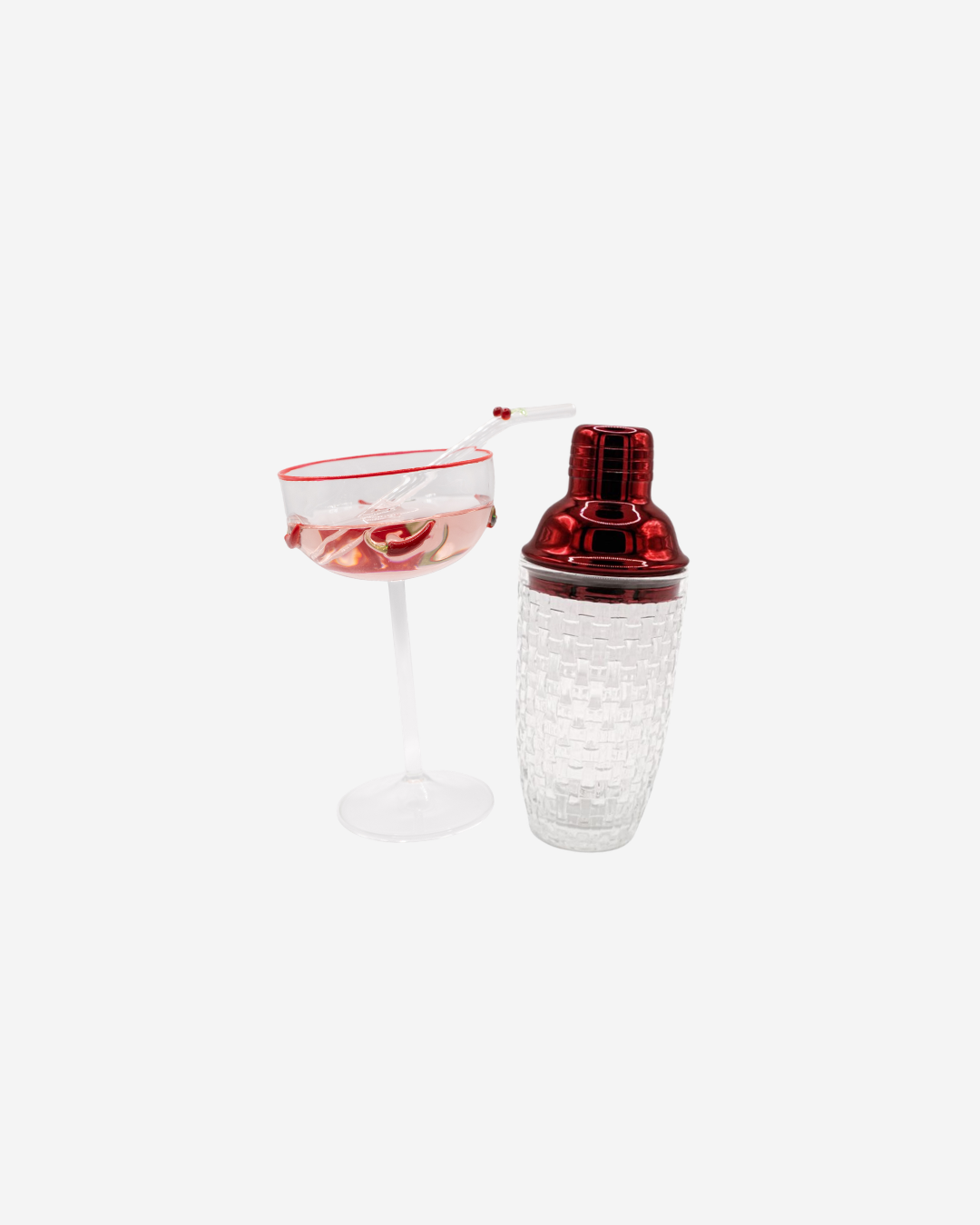 The Chili Set & Shaker: two chili coupe glasses with the Lumeverre cocktail shaker
